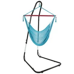 Sunnydaze Decor Sunnydaze Caribbean Style Extra Large Hanging Rope Hammock Chair Swing With Stand - 300 Lb Weight Capacity -Sunnydaze Decor GUEST e21f4a59 1ec7 4d13 ac26 d4e7a3e65e4f