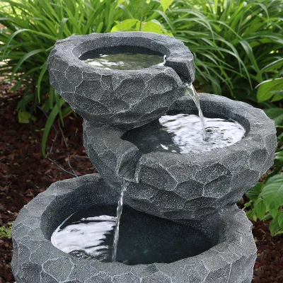 Sunnydaze Decor Sunnydaze Outdoor 3-Tier Chiseled Basin Solar Powered Water Fountain With Battery Backup And Submersible Pump - 22" 8 Sunnydaze Decor Sunnydaze Outdoor 3-Tier Chiseled Basin Solar Powered Water Fountain With Battery Backup And Submersible Pump - 22" - Image 6
