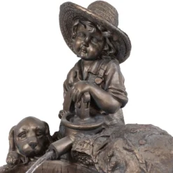 Sunnydaze Decor Sunnydaze Outdoor Polyresin Boy With Dog Solar Powered Water Fountain Feature With LED Light - 15" - Light Brown -Sunnydaze Decor GUEST e53d7860 bf90 42ed 8a14 c58215989912