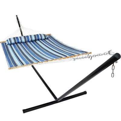 Sunnydaze Decor Sunnydaze 2-Person Quilted Fabric Spreader Bar Hammock With Detachable Pillow And Stand - 400 Lb Weight Capacity/15' Stand 17 Sunnydaze Decor Sunnydaze 2-Person Quilted Fabric Spreader Bar Hammock With Detachable Pillow And Stand - 400 Lb Weight Capacity/15' Stand - Image 15