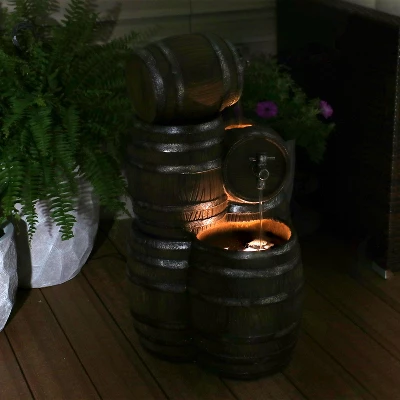 Sunnydaze Decor Sunnydaze 29"H Electric Polyresin Stacked Whiskey Barrel Outdoor Water Fountain With LED Lights 11 Sunnydaze Decor Sunnydaze 29"H Electric Polyresin Stacked Whiskey Barrel Outdoor Water Fountain With LED Lights - Image 9