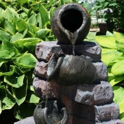 Sunnydaze Decor Sunnydaze Outdoor Polyresin Crumbling Bricks And Pots Solar Cascading Water Fountain With LED Lights And Battery Backup - 27" -Sunnydaze Decor GUEST e85675d0 12d0 4676 88a5 895be3abc05a