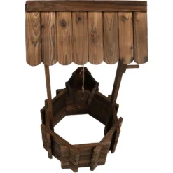 Sunnydaze Decor Sunnydaze Outdoor Fir Wood Wishing Well Garden Planter With Hanging Flower Bucket For Garden Or Yard - 45" H - Brown -Sunnydaze Decor GUEST eabd4415 1277 4773 b1e1 2bc7514b9dea