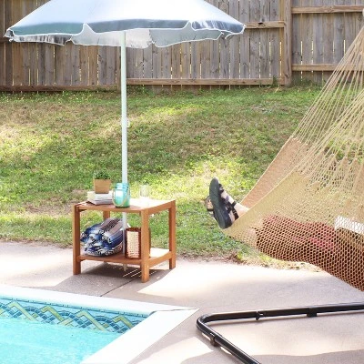 Sunnydaze Decor Sunnydaze Outdoor Meranti Wood With Teak Oil Finish Wooden Patio Accent Side Table With Lower Shelf - 20" - Brown 8 Sunnydaze Decor Sunnydaze Outdoor Meranti Wood With Teak Oil Finish Wooden Patio Accent Side Table With Lower Shelf - 20" - Brown - Image 6