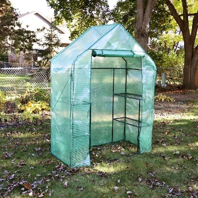 Sunnydaze Decor Sunnydaze Outdoor Portable Tiered Growing Rack Deluxe Walk-In Greenhouse With Roll-Up Door - 4 Shelves - Green 4 Sunnydaze Decor Sunnydaze Outdoor Portable Tiered Growing Rack Deluxe Walk-In Greenhouse With Roll-Up Door - 4 Shelves - Green - Image 2