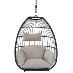 Sunnydaze Decor Sunnydaze Outdoor Resin Wicker Patio Oliver Lounge Hanging Basket Egg Chair Swing With Cushions And Headrest - Gray - 2pc -Sunnydaze Decor GUEST fe4bda3e 401d 41fb a369 8410b1b83c70