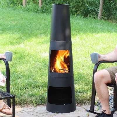 Sunnydaze Decor Sunnydaze Outdoor Backyard Heavy-Duty Steel Modern Wood-Burning Fire Pit Chiminea With Built-In Log Storage - 49" - Black 3 Sunnydaze Decor Sunnydaze Outdoor Backyard Heavy-Duty Steel Modern Wood-Burning Fire Pit Chiminea With Built-In Log Storage - 49" - Black